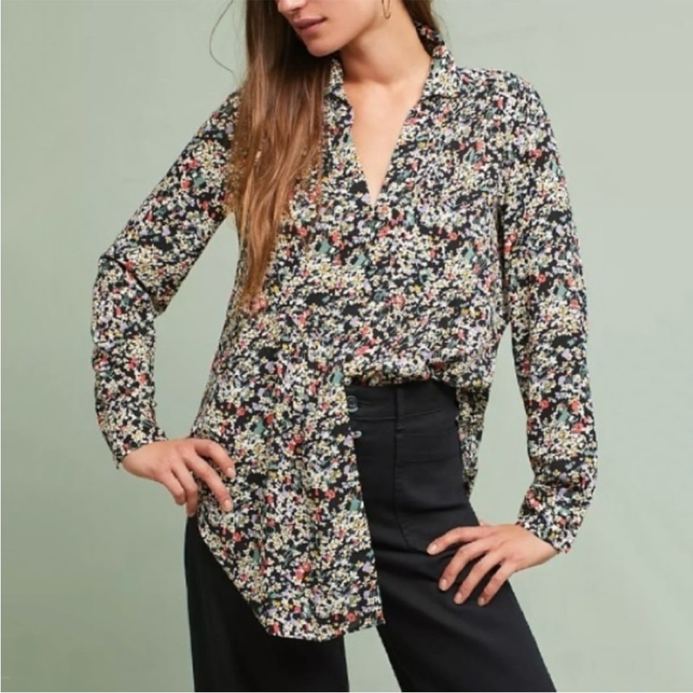 MAEVE Anthropologie Matilda Ditsy Floral Long Sleeve Button Front Blouse XS